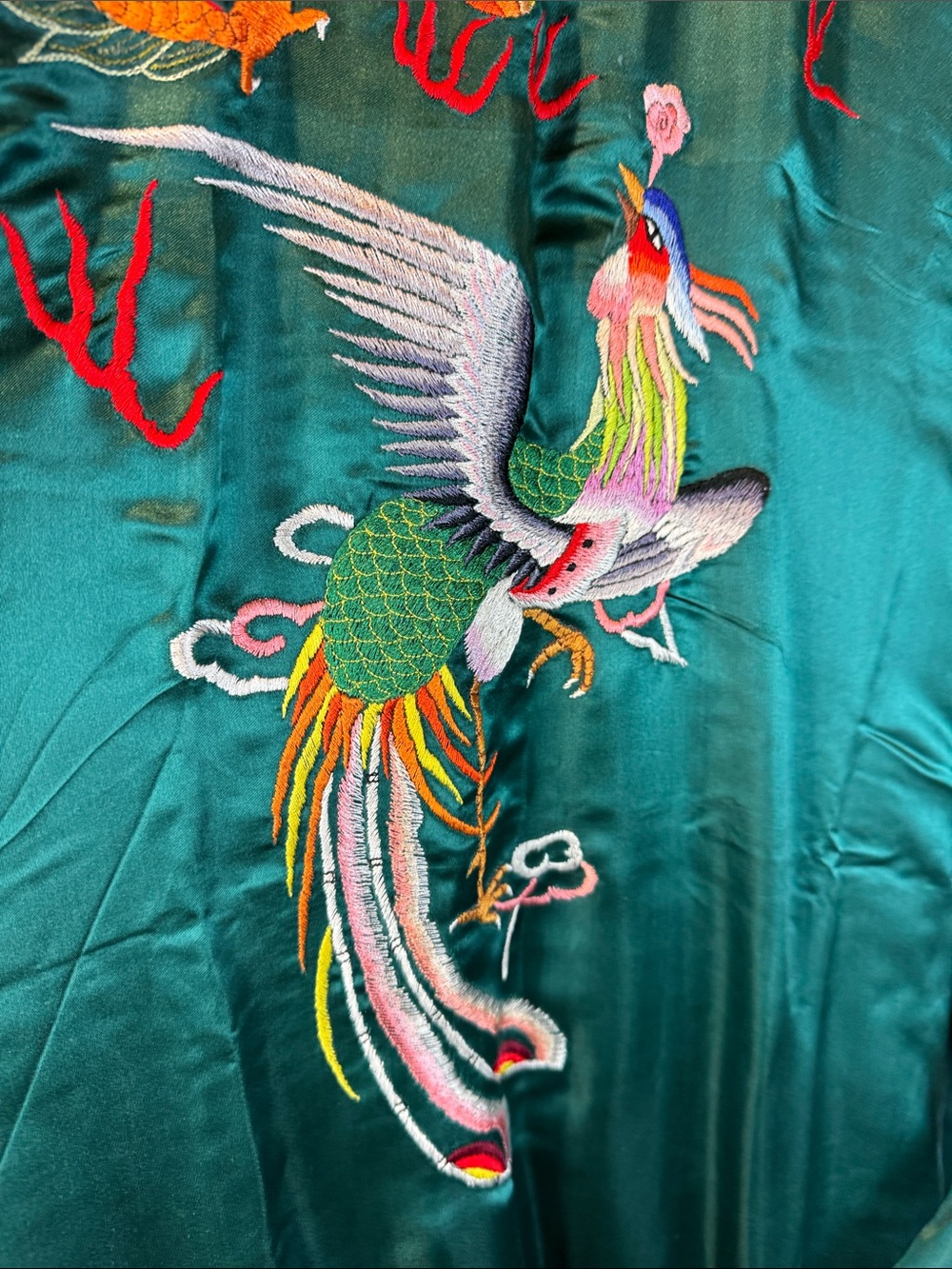 Vintage Pearl Teal Silk Kimono Robe - Picture 11 of 12